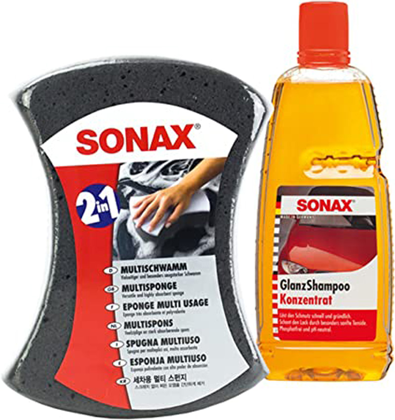 SONAX Multischwamm + Auto-Glanzshampoo Reiniger Autopflege Reinigungsset